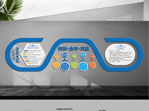 简约蓝色企业文化墙公司形象模板设计图片 效果图下载